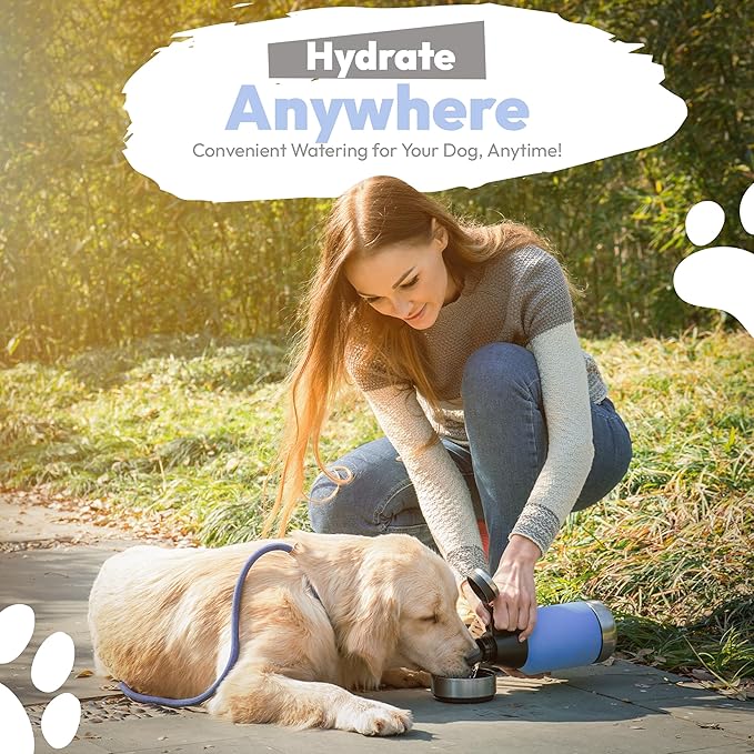 Portable Dog Water Bottle with 2 Removable Water Bowls for Dogs – Leak-Proof Insulated Stainless Steel Dog Water Bottle – Travel Accessories for Dogs - 32oz - Lavender