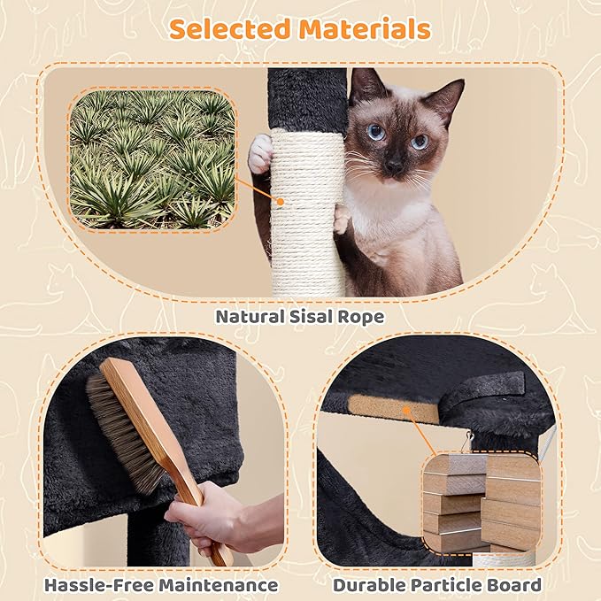 Yaheetech Multil-Level Cat Tree Cat House for Large Cats, 64.5in Cat Tower for Indoor Cats as Modern Activity Center with Scratching Posts & Platform & Perch & Hammock