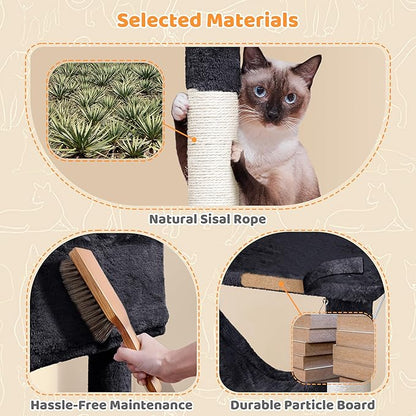 Yaheetech Multil-Level Cat Tree Cat House for Large Cats, 64.5in Cat Tower for Indoor Cats as Modern Activity Center with Scratching Posts & Platform & Perch & Hammock