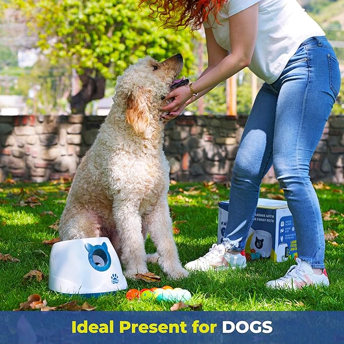 Automatic Dog Ball Launcher for Medium and Small Size Dogs, Interactive Fetch Machine for Indoor and Outdoor Play with 10 PCS Latex Balls, Dual Power Mode Ball Thrower, Dog Toy