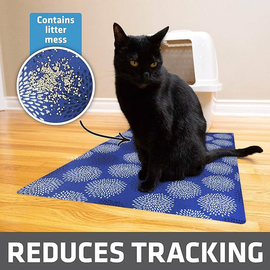 Drymate Cat Litter Box Mat, Litter Trapping Mat, Waterproof, Urine-Proof, Absorbent, Machine Washable, Soft on Paws, Contains Mess, Protects Floors, Kitten Supplies, Dark Blue, 20x28