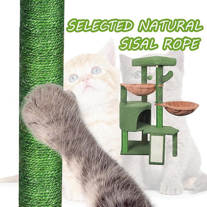Wang Xin Three Layer Cat Tree with Cat Condo Scratch Pad and Two Hammocks,Green …