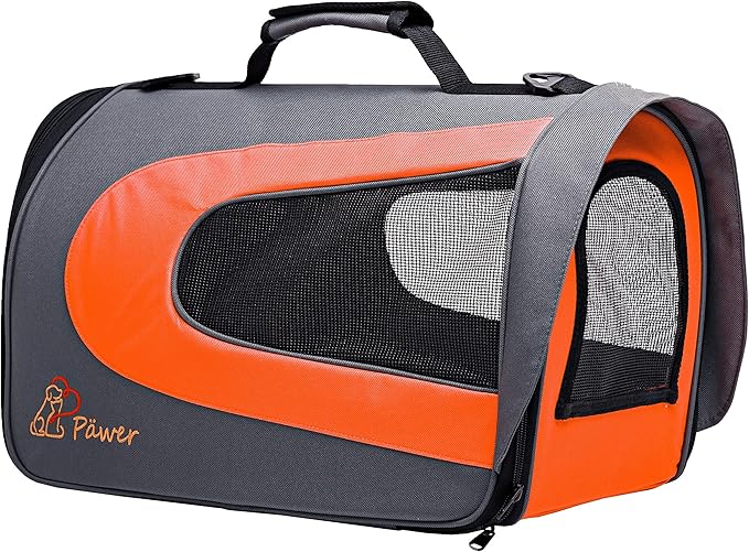 Pawer 18” x 11”x 11” Soft-Sided Foldable Airline Approved Pet Carrier for Cat, Puppy and Small Dog, Washable 600D Oxford Fabric, with Handle and Strap for Carry, Multiple Colors Available