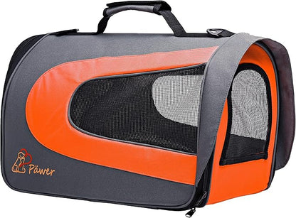 Pawer 18” x 11”x 11” Soft-Sided Foldable Airline Approved Pet Carrier for Cat, Puppy and Small Dog, Washable 600D Oxford Fabric, with Handle and Strap for Carry, Multiple Colors Available