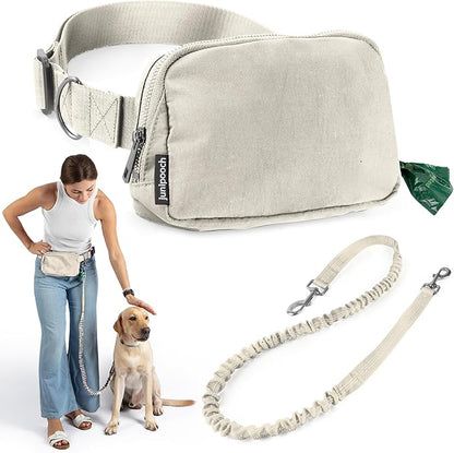 Hands Free Dog Leash with Dog Treat Pouch - Stylish & Trendy Waist Leash for Dog Walking - Wear Around the Waist or Crossbody - Durable & Detachable - Shock Absorbing - Waste Bag Dispenser