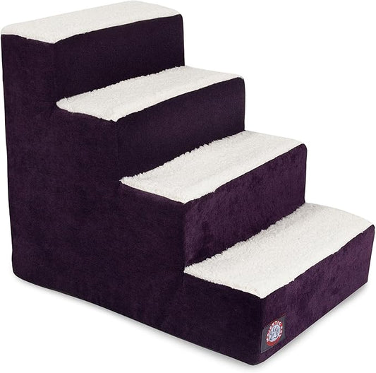 Majestic Pet Portable Pet Stairs | Soft Sherpa Steps Foam Feeling | Steps for Dogs & Cats | Dog & Cat Ramp | Perfect for Bed & Sofa | Indoor Only | Max Weight: up to 250 Lbs, 4 Step, Villa Aubergine Steps