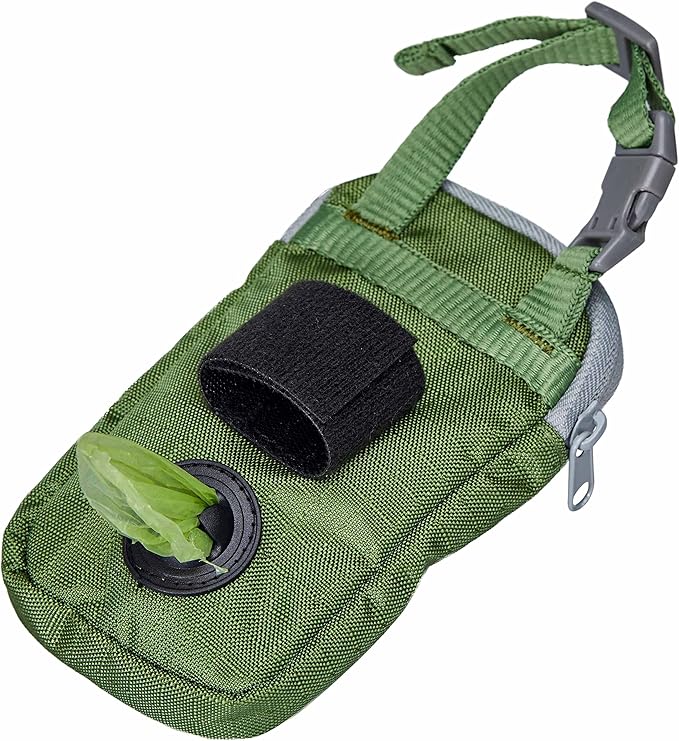 Blueberry Style Forest Green Dog Waste Bag Dispenser, Dog Poop Bag Holder Leash Attachment, Includes 1 Roll of Free Poop Bags
