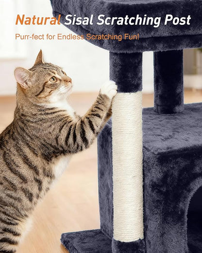 Cat Tree for Large Cat, 19 * 15.8in Large Perch Bed for Adult Cats, 23.6in Cat Tower with Scrathing Post, Cat Condo with 2-Door for Indoor Cats, Dark Gray