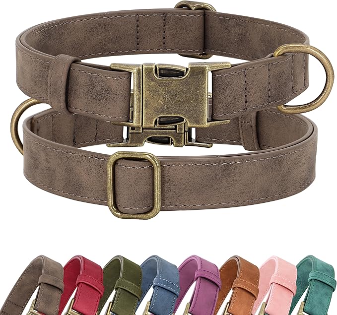 Didog Soft PU Leather Dog Collar, Stylish Quick Released Dog Collar for Large Dogs, Easy Clean Adjustable Pet Collar for Daily Walking, Brown, XL Fit 20-26" Neck
