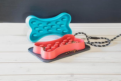 Slow Chow Bone Polypropylene Slow Feeder - Large - 6 Cups - Teal