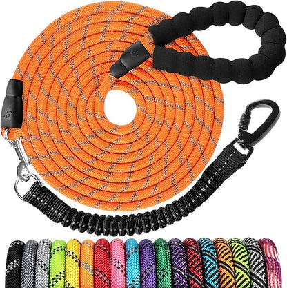 jenico Long Dog Leash 20FT: Heavy Duty Nylon Rope Leashes for Dogs Training with Reflective Threads Bungee and Padded Handle - Dog Lead for Large Small Medium Dogs Outside Walking Hiking