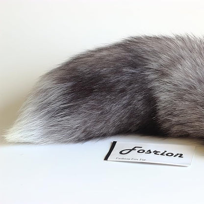 Fosrion Real Fox Tail Fur Hair Cat Catching Hunting Playing Bites Toy (Silver Fox, Only Tail)