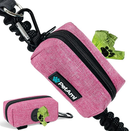 PetAmi Dog Poop Bag Holder & Waste Bag Dispenser with Clip-On Pouch Includes 1 Roll of Pet Waste Bags Portable Dog Walking Accessories for Leash, Belt or Backpack, Pink
