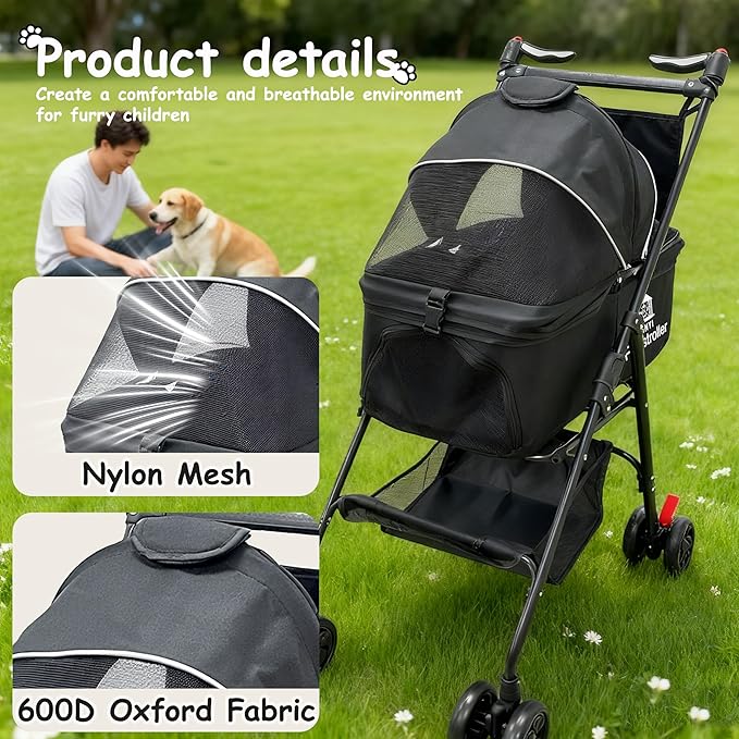 XL Extra-Large Pet Stroller, Running&Travel Pet Cart with Weather Cover, Cat&Dog Stroller for Large/Medium/Small Pets, Outdoor Pet Supplies 16.1"(D) 28"(W) 38.6"(H)