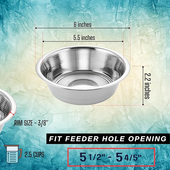 HB 2.5 Cups Stainless Steel Dog and Cat Bowls (2 Pack) Replacement Bowl - 6.2" Diameter, 2.2" Height for Raised Feeders