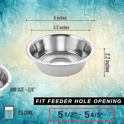 HB 2.5 Cups Stainless Steel Dog and Cat Bowls (2 Pack) Replacement Bowl - 6.2" Diameter, 2.2" Height for Raised Feeders