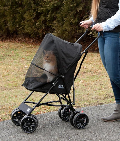 Pet Gear Travel Lite Plus Stroller, Compact, Easy Fold, No Assembly Required, Large Wheels for Cats and Dogs up to 15 pounds, New Black