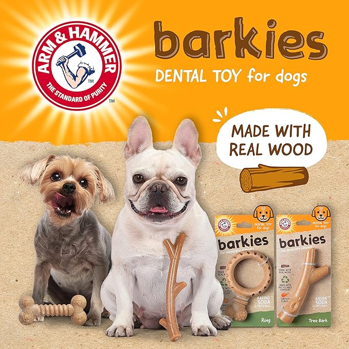 Arm & Hammer for Pets Barkies Ring Compressed Wood Collection, 5.5 Inch Peanut Butter Flavored Wood Blend Chew Toy for Dogs | Faux Stick, Splinter-Free, Safer & Durable Alternative to Chewing Sticks