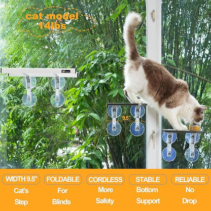 9.5"x7" Petite Cat Window Step (1pc),Leading Cat Easy Climb Up to Higher Large Perch or Safty Down to Windowsill,Durable Small Stair Ladder for Creating Vertical Playground on Window or Door