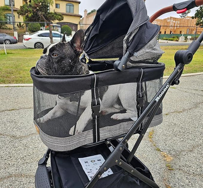 ROODO 2026 Upgraded Version 3-in-1 Dog Cat Stroller with Detachable Carrier Folding Lightweight Portable Travel Pet Gear All-Terrain Puppy Doggie Kitty Bunny Stroller for 35 lbs(Grey Lattice)