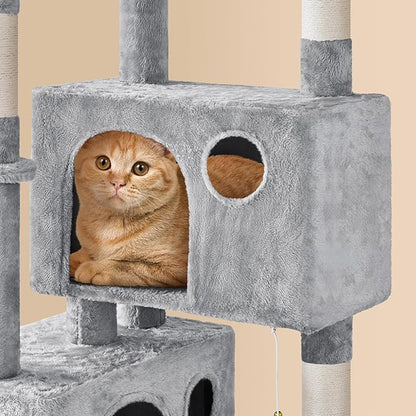 Yaheetech 64.5in Extra Large Multi-Level Cat Tree Kittens Play House Condo with Platform, Perch Hammock & Scratching Posts, Light Gray