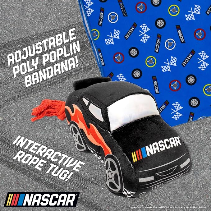 design LAB, Inc. NASCAR Official Merchandise | NASCAR Racecar Plush Toy with Fun Tug Rope and Racing Car Bandana Accessory | Pet Toys and Accessories for Dogs