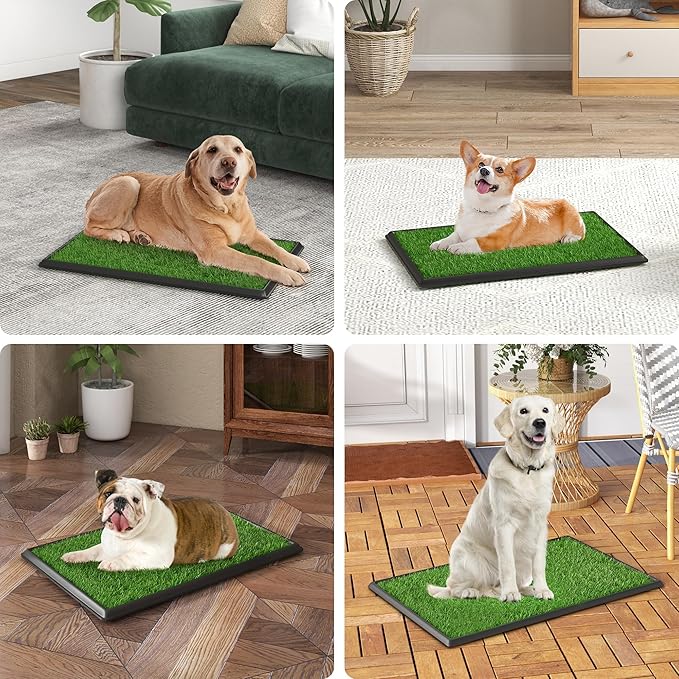 Dog Grass Pad with Tray, 30" x 20" Large Artificial Grass Pad for Dogs, Indoor Washable Dog Litter Box Reusable Puppy Toilet Pet Loo for Puppy Potty Training