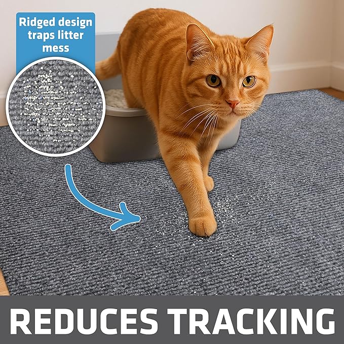 Drymate Cat Litter Box Mat, Litter Trapping Mat, Waterproof, Urine-Proof, Absorbent, Machine Washable, Soft on Paws, Contains Mess, Protects Floors, Kitten Supplies, Grey, 28x36 XL