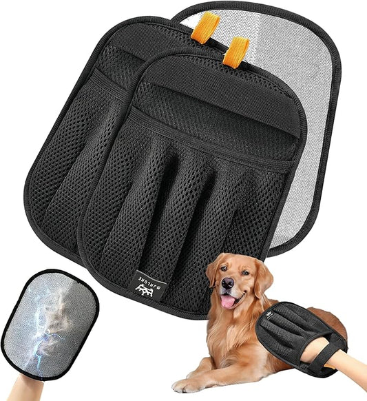 2-Pack Pet Hair Removal Glove for Cats & Dogs, Five-Finger Electrostatic Reusable Gloves for Removing Fur from Couch, Carpet, Clothing & Car Seats