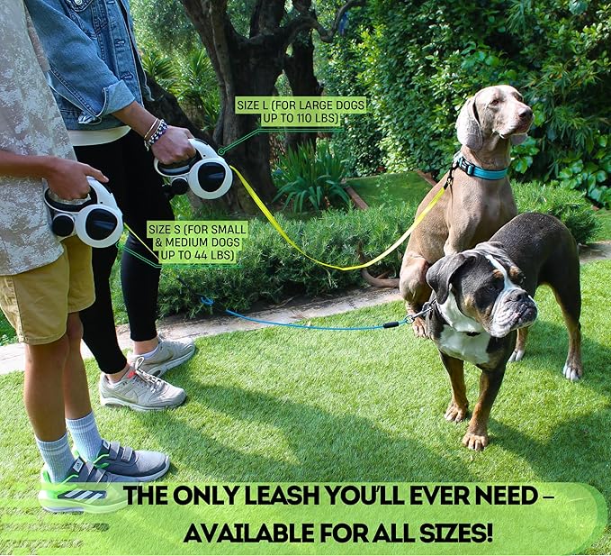 Snuggle Paws Retractable Dog Leash 16ft – Heavy Duty All-in-One Dog Leash with LED Flashlight, Poop Bag Holder, Chew Proof Steel Cable & Reflective Tape – Size S