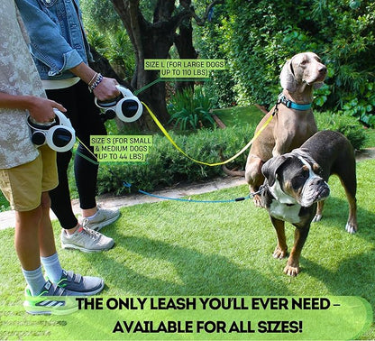 Snuggle Paws Retractable Dog Leash 16ft – Heavy Duty All-in-One Dog Leash with LED Flashlight, Poop Bag Holder, Chew Proof Steel Cable & Reflective Tape – Size S
