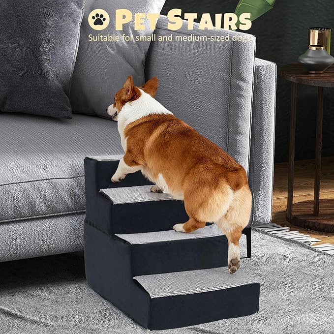 Dog Stairs for Small Dogs, 3 Step Dog Stair for High Bed and Couch, Non-Slip High Density Foam Sturdy Pet Steps with Removable Washable Cover for Older Cat