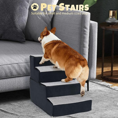 Dog Stairs for Small Dogs, 3 Step Dog Stair for High Bed and Couch, Non-Slip High Density Foam Sturdy Pet Steps with Removable Washable Cover for Older Cat