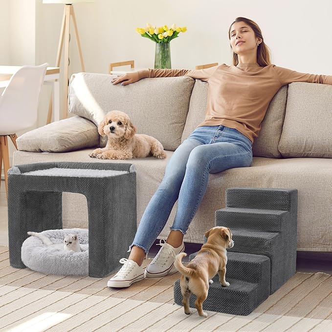 HOMBYS Stable Foam Dog Window Perch & Orthopedic Bed with Reinforced Metal Frame for Long-Lasting Support, Pet Bunk Bed for Dogs, Joint Relief & Window Viewing (Height 21")