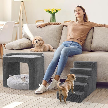 HOMBYS Stable Foam Dog Window Perch & Orthopedic Bed with Reinforced Metal Frame for Long-Lasting Support, Pet Bunk Bed for Dogs, Joint Relief & Window Viewing (Height 21")