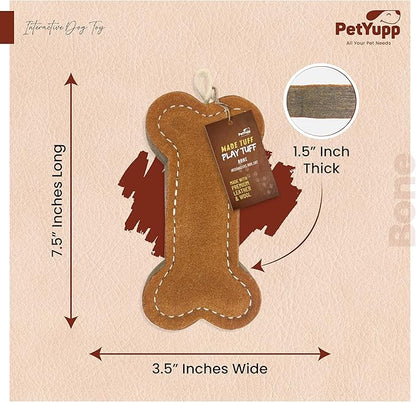 Bone Leather Dog Toy for Aggressive Chewers - Extra Thick Wool, Stitched & Real Leather Dog Toy for Small, Medium & Large Dogs - Durable & Safe Chew Toys for Puppies