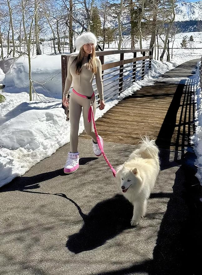 Shed Defender Hands Free Dog Leash Belt - Seen on Shark Tank - Attaches to Any Leash, Jogging & Running, Heavy Duty Buckle, Reflective Stitching, Adjustable one Size fits All, Designed in USA (Pink)
