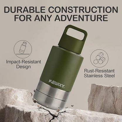 KEWIXY Insulated Dog Travel Water Bottle with Detachable Bowls, 3 in 1 Portable Dog Water Bottle Dispenser, Dog Accessories for Walking, Hiking, Camping, Outdoor (Olive Green, 32 Oz)