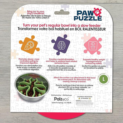Palz&Co Paw Puzzles Slow Feeder Dog Bowl Insert - 5.5" Round Silicone Insert for Large Pet Bowls, Green - Promotes Healthier Eating & Mental Stimulation, Dishwasher & Freezer Safe