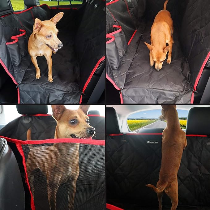 Dog Car Seat Cover, Back Seat Pet Cover - Waterproof, Scratchproof, Nonslip, Hammock, Backseat Protection from Fur, Dirt, Accidents, Truck/SUV Size, Black/Blue Color, Safety Harness Included