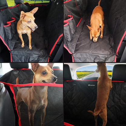 Dog Car Seat Cover, Back Seat Pet Cover - Waterproof, Scratchproof, Nonslip, Hammock, Backseat Protection from Fur, Dirt, Accidents, Truck/SUV Size, Black/Blue Color, Safety Harness Included