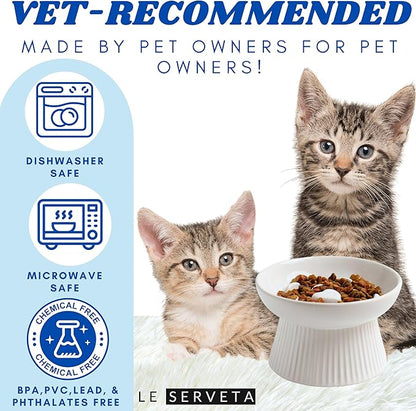Ceramic Slow Feeder Cat Bowl, Raised Puzzle Feeder, Anti Vomiting Cat Slow Feeder, Elevated Food Bowl, Whisker Friendly Cat Bowl (White)