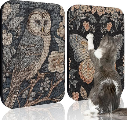 2 Pack Art Cat Scratcher, Wall-Mountable Cat Scratch Pad, Cat Wall Scratcher 16.7x11x1 Inch Cat Scratching Board for Indoor Cats Toy (Owl & Butterfly)