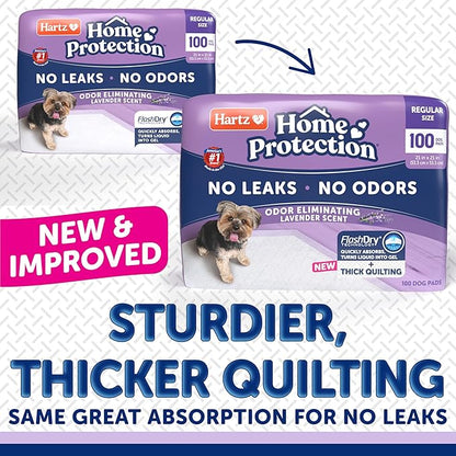 Hartz Home Protection Super Absorbent Odor Eliminating Lavender Scented No Leaks Dog Pads, 100 Count