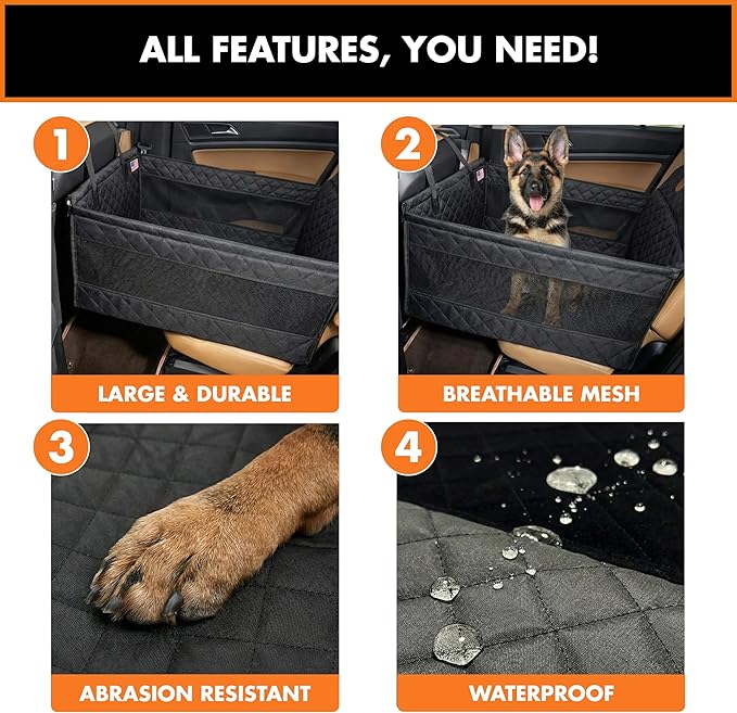 YoGi Prime Half Hammock Dog Seat Cover for Back Seat - Waterproof Half Backseat Dog Cover, Space Saving Split Seat Design, Universal Fit & Heavy Duty Pet Restraint