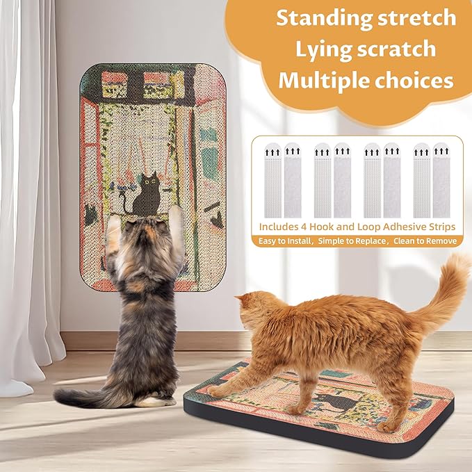 Art Cat Scratcher, Wall-Mountable Cat Scratching Board, Cat Wall Scratcher 16.7x11x1 Inch Cat Scratch Pad and Cat Scratchers for Indoor Cats Toy Furniture Protector（The Open Window）