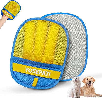 Magic Brush Pet Hair Removal Glove for Cats & Dogs, Ectrostatic Five-Finger Fur Remover, The Magic Brush Pure Path Grooming Remover Glove for Laundry, Carpet & Car Seat (Blue & Yellow)