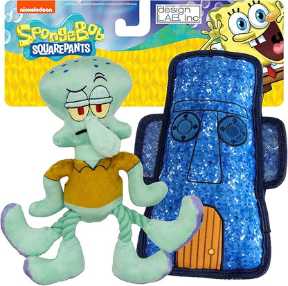 design LAB, Inc. Spongebob Squarepants Official Merchandise | Squeaky Plush Dog Toys | 2-Pack Squidward & Tiki Dog Toys with Squeaker & Rope | Play, Squeak, and Tug