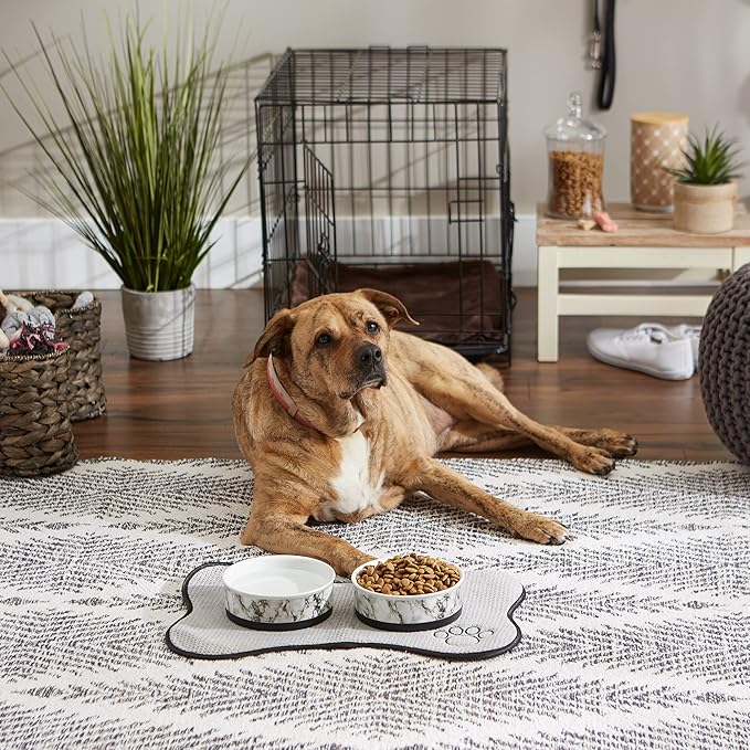 Bone Dry Pet Bowl Collection Ceramic Set, Medium, Marble, 2 Count White