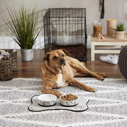 Bone Dry Pet Bowl Collection Ceramic Set, Medium, Marble, 2 Count White